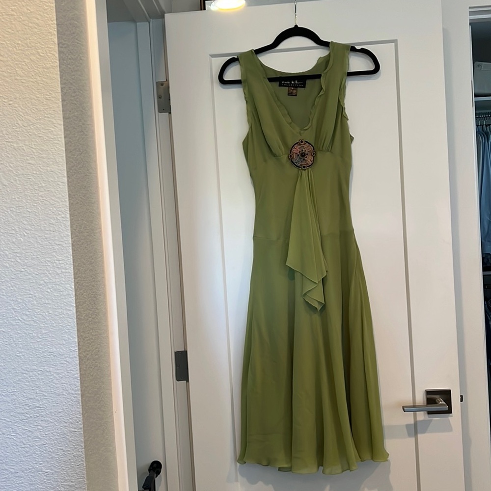 Nicole Miller Green Midi Dress Sz 8